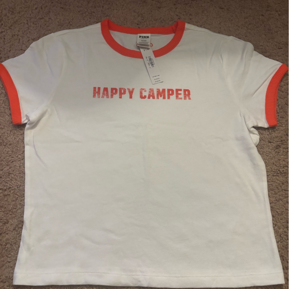 Adult White and Orange 'Happy Camper' T-Shirt